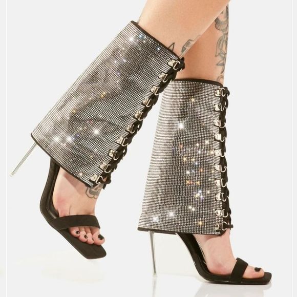 Azalea Wang Out All Night Rhinestone Boot Style Stiletto Heels Size 9 - Picture 1 of 4